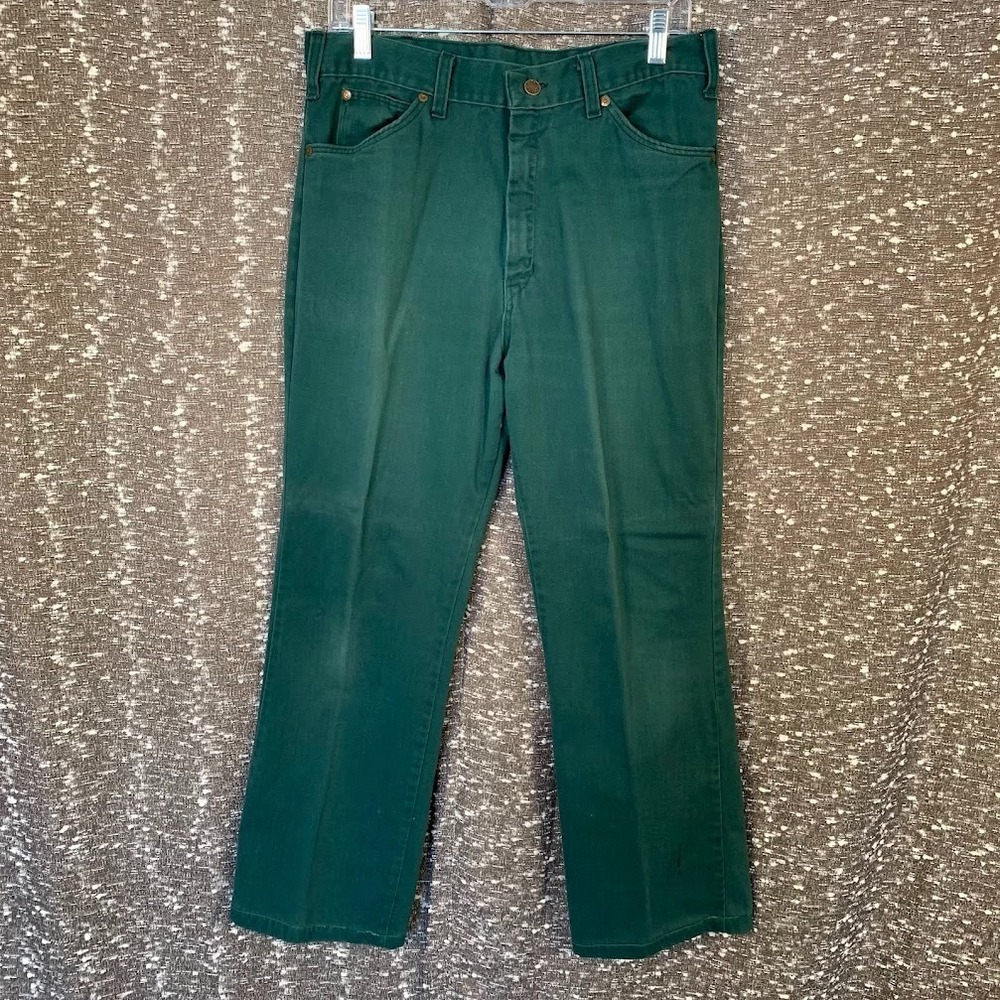 Vintage 70s JC Penney's Ranchcraft Penn-Prest Green Denim Jeans Flare‎ Faded